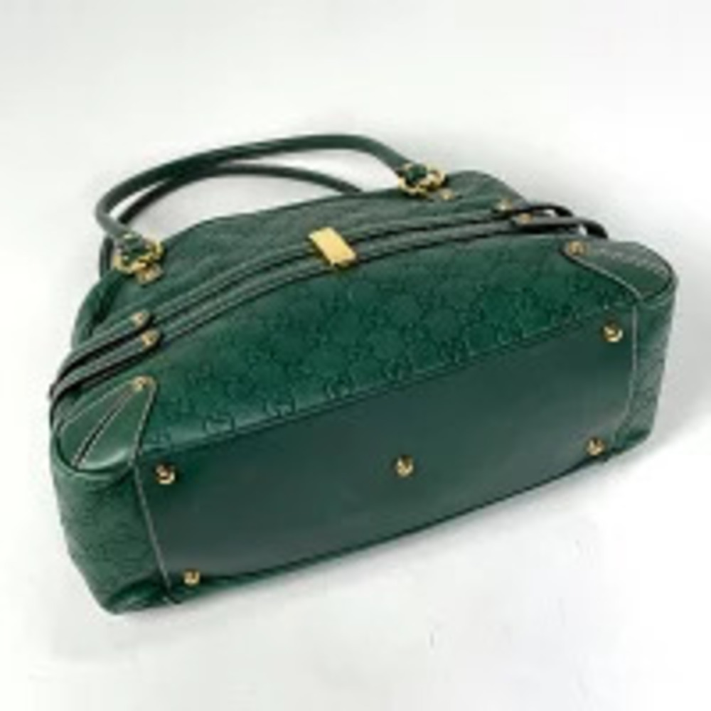 Gucci Leather Handbag GG ssima Shima Horsebit Bamboo ssima Green